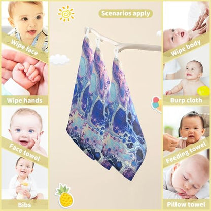 Blue Purple Texture Baby Washcloths, 3 Pack of Cotton Newborn Washcloths, Extra Soft & Ultra Absorbent Muslin Washcloths Baby, Unisex 12 X 12 in - size: 12x12 Inch (3Pack)