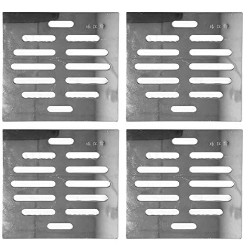 NGe 4Pcs Silver Tone 304 Stainless Steel Square Floor Drain Cover Drain Protection Cover 4 Inch 12 Holes - size: Square 4 Inch