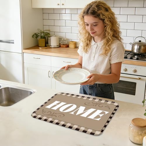Checkered Dish Drying Mat for Kitchen Counter 18"x24" Home Absorbent Dish Drainer Mat Anti-Slip Quick Dry Heat Resistant Coffee Bar Pad for Table Faucet Sink Coffee Bar Refrigerator - style: Home