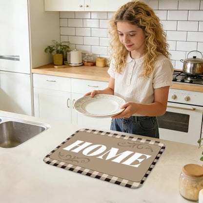 Checkered Dish Drying Mat for Kitchen Counter 18"x24" Home Absorbent Dish Drainer Mat Anti-Slip Quick Dry Heat Resistant Coffee Bar Pad for Table Faucet Sink Coffee Bar Refrigerator - style: Home
