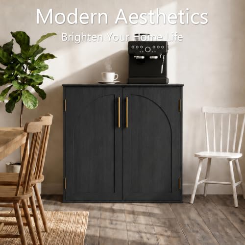 Sideboard Buffet Cabinet with Storage, 31.5" Modern Arched Accent Console Cabinet Credenza for Dining Room Entryway Living Room Furniture, Black - color: Black