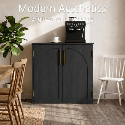 Sideboard Buffet Cabinet with Storage, 31.5" Modern Arched Accent Console Cabinet Credenza for Dining Room Entryway Living Room Furniture, Black - color: Black