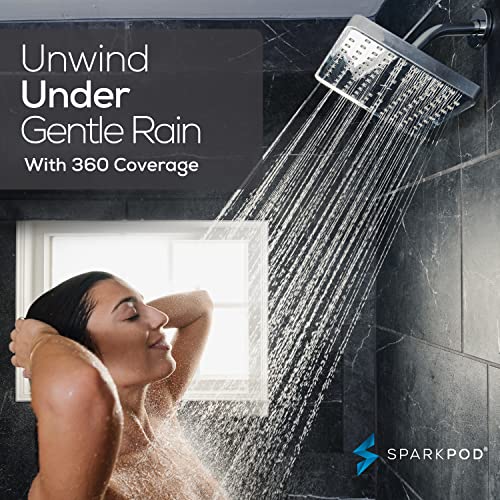 SparkPod Rain Shower Head, 8 Inch Square, Luxury Polished Chrome Finish | High Pressure Shower Heads, 90 Nozzles, Adjustable Showerhead, No Tools Needed, Universal Connection - color: Luxury Polished Chrome, style: 8 Inch Square