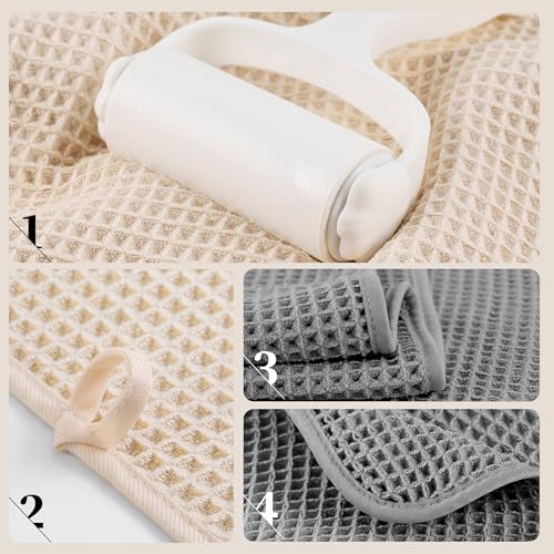 POLYTE 430 GSM Poly Blend Microfiber Quick Dry Waffle Bath Towel, 30x60 in | 4 Pack, Oversize, Lint Free, Body Towel - color: Gray,light Beige