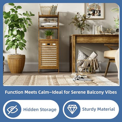 HITNET Bamboo Tilt Out Laundry Hamper, Bathroom Storage Cabinet with Hidden Removable Basket and 3 Open Shelves, Space Saving Bamboo Storage for Clothes, Towels and Toys, Walnut - color: Walnut