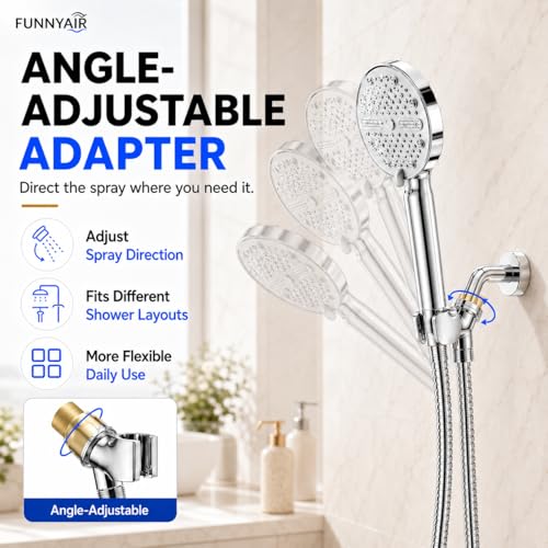 High Pressure Shower Head, Stick-on Low Mount Wall Bracket, Chrome | 5 Spray Modes, Water-Saving, 360° Adjustable Bracket, For Low Water Pressure Home, RV, Bathroom, Fix Firmly Kid-Friendly - color: Chrome