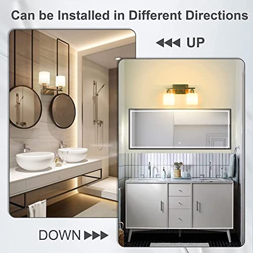 Bathroom Vanity Light Fixture Brushed Nickel, 2-Light Wall Sconces | Anti-Rust Vanity Lights Over Mirror, 12 Inches, E26 Standard Socket, Milky White Glass Shades, Bulbs Not Included - color: Brushed Nickel-2 Light