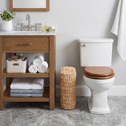 Coeusy Wicker Bathroom Trash Can with Lid,Narrow Rattan Waste Basket with Removable Liner Bucket,Slim Woven Water Hyacinth Garbage Can for Bedroom,Office,Small Spaces,3 Gallon - size: 3 Gallon