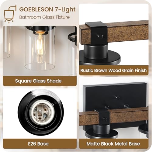 7-Light Bathroom Light Fixture, Farmhouse Vanity Lights for Bathroom with Glass Shade, Rustic Bathroom Light Fixtures, E26 Base F16BD05 - size: 7-Light