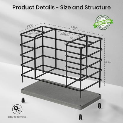 Toothbrush Holder with Quick Drying Mat—Toothbrush and Toothpaste Holders for Bathrooms—5 Slots Openwork Design Black Toothbrush Holder Set,Bathroom Counter Organizer for Electric Toothbrush - size: Large