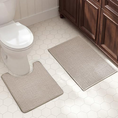TYUU Bath Mat Set 2 Piece, Bathroom Rugs Non Slip Washable & Toilet Mat | Non Slip Quick Dry Absorbent Thin Low Pile Bathroom Mats, Washable Bath Rugs 2 Pc Set: 20x30 Mat & Toilet Mat 20x24 in. Beige - color: Beige, size: 20"x30" + 20"x24" U Shape