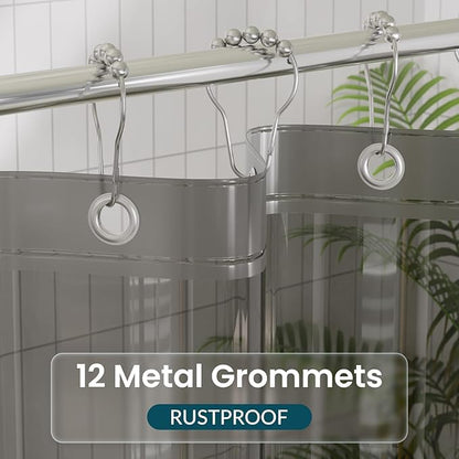 Clear Heavyweight PEVA Shower Curtain Liner, Waterproof Shower Liner Rustproof Metal Grommets with Weighted Magnetic Hem, BPA-Free, 72 x 72 Inches Clear Grey