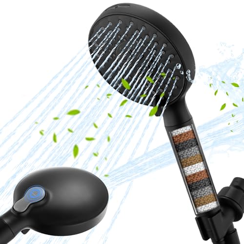 Filtered Shower Head with Handheld, High Pressure 9-Spray Modes Detachable Shower Head with Filter for Hard Water-Remove Chlorine & Impurities, 2 Filters, Matte Black - color: Black