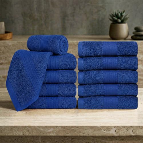100% Cotton Washcloths 12x12 Inches, 600 GSM, Soft & Absorbent, Durable, Set of 10, Navy Blue - color: Navy, size: Washcloth Set of 10