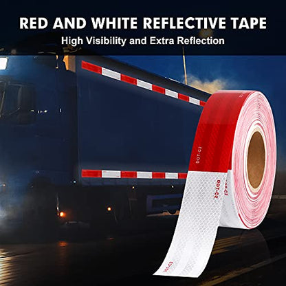 WAENLIR 2 inch x 200 Feet Dot Reflective Tape Outdoor Waterproof High Visibility Safety Tape, Red and White Adhesive Conspicuity Tape for Trailer, Cars, Trucks, Cinta reflectiva para camiones