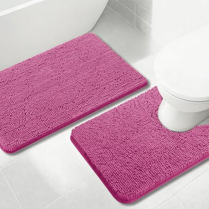 Valentine's Day Bathroom Mat Bathroom Rugs Chenille, Extra Thick and Absorbent, Non-Slip, Machine Washable, Dry Quckily, Soft Cozy Plush, Used Under Shower Bathtub and Sink, Hot Pink - color: Rose, size: 20 x 32 inch + 20 x 20 inch (U-Shape)