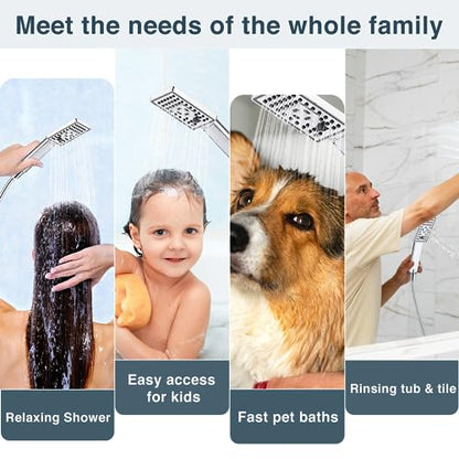 BRIGHT SHOWERS Handheld Shower Head Set High Pressure Hand Held Showerhead with 60 Inch Flexible Shower Hose and Adjustable Shower Arm Mount Bracket, 3 Spray Settings Shower Wand, Chrome - color: Chrome, size: 1.8 Gallon Per Minute