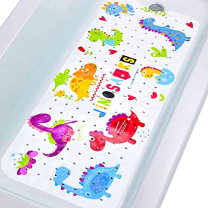 Bath Mat for Tub for Kids Dinosaur Non Slip Bathtub Mat for Baby Toddler 40X16 Inch Long Anti Skid Bathroom Shower Mat with Suction Cups & Drain Holes - color: Dinosaursmats
