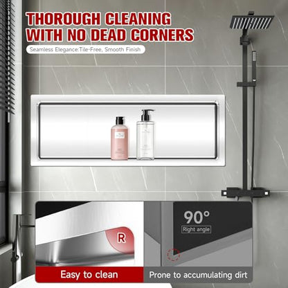 VELPAX No Tile Needed Shower Niche 30"X 12", Bathroom Wall Niche Single Shelf, Stainless Steel Shower Niche for Bathroom, Kitchens, Balconies - color: Silver, size: 30"X 12" Single Shelf