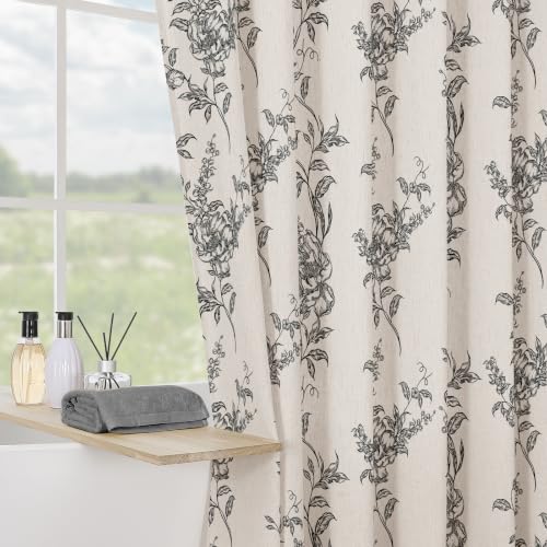 Black Linen Farmhouse Shower Curtain, Boho Floral Bathroom 72x78 | French cottage rustic bath styling, poly-linen blend, soft breathable weave, reinforced grommets, washable non-fading print - color: Black, size: 72"W x 78"L (Pack of 1)