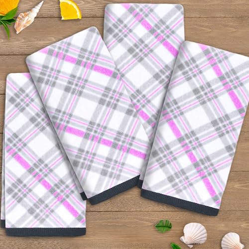 VOOVA & MOVAS Pink Hand Towels, Bathroom Hand Towels Set of 4, 15"x25" - 100% Cotton | Soft | Absorbent | 400GSM | Fluffy, Checkered Towels for Showering | Guest Use | Spa, Pink and Gray Check Print - color: Pink + Gray, size: 4PC Hand Towels
