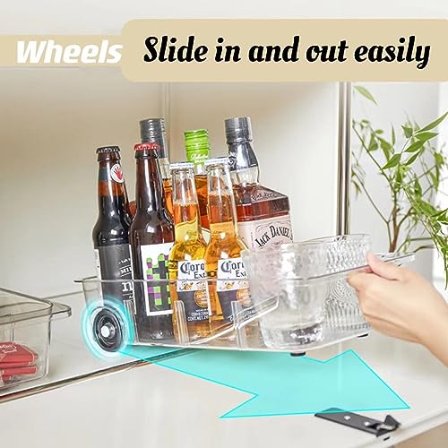Roll-Out Refrigerator Organizers and Storage, 2 Pack Drawer Fridge Bins | Silicone Wheels, Adjustable Dividers, Thick Clear PET, Built-In Handle, for Fridge, Pantry, Bathroom & Kitchen Organization - size: 2pack