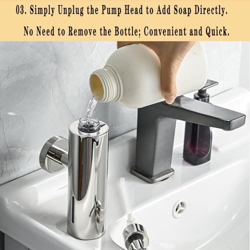 Wall Mounted Soap Dispenser, 280ML Refillable Stainless Steel Hand Soap Pump for Bathroom & Kitchen, Durable Brushed Finish Shower Soap Holder (Black) - color: Black