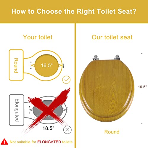 Angel Shield Durable Wood Veneer Natural Toilet Seat Metal Hinged Easy Clean Anti-scratch American Standard(Round,Oak) - color: Oak, size: Round-16.5”