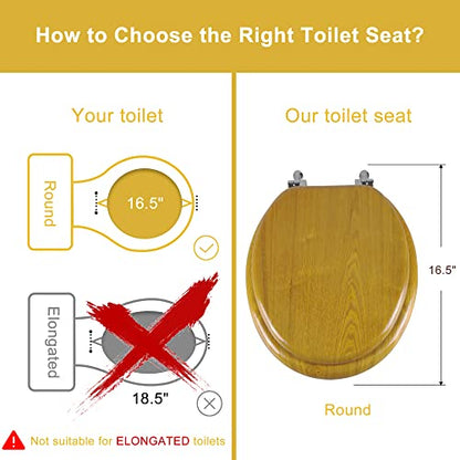 Angel Shield Durable Wood Veneer Natural Toilet Seat Metal Hinged Easy Clean Anti-scratch American Standard(Round,Oak) - color: Oak, size: Round-16.5”
