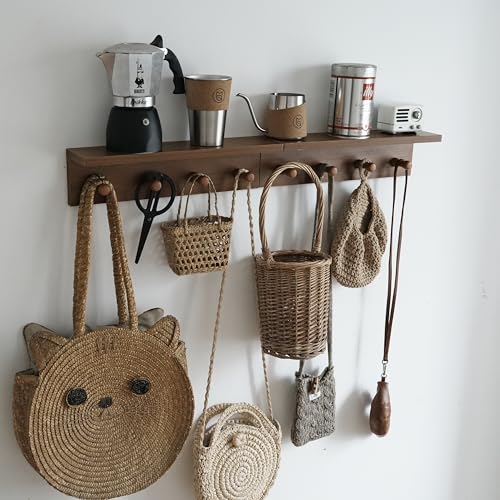 Entrance Coat Rack ，Coat Hooks, Wall-Mounted Wooden Hook Rack, Wall-Mounted Shelves are Very Suitable (Teak Colored Finish—A-1) - style: Teak colored finish—A-1