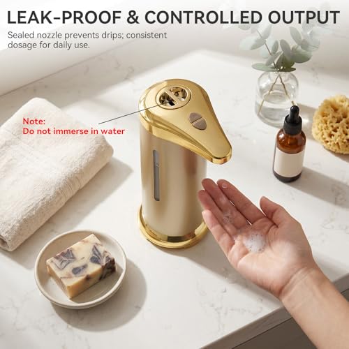 250ml Electric Soap Dispenser Touchless, Countertop Automatic Touchless Hand Soap Dispenser for Home Bathroom Kitchen School Hotel (Gold) - color: Gold