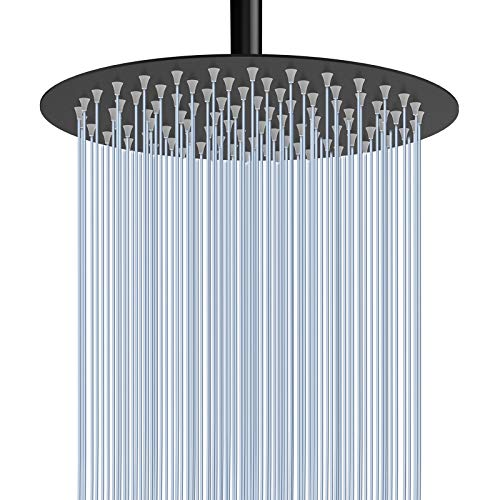 Voolan Rain Shower Head, High Pressure High Flow All Metal Rainfall Shower Head, Ultra-Thin Design-Pressure Boosting, Universal Wall and Ceiling Mount (10 Inch, Black) - color: Matte Black, size: 10 Inch