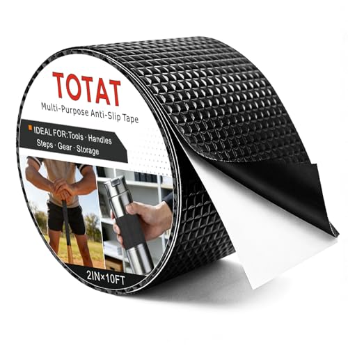 Textured Grip Tape, 2IN x 10FT Strong Anti Slip Rubber Tape, Waterproof & Heat Resistant with High Adhesion for Tools, Gym Equipment, Bicycle Handlebars and Slippery Surfaces (Black) - color: Black, size: 2 IN