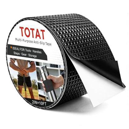 Textured Grip Tape, 2IN x 10FT Strong Anti Slip Rubber Tape, Waterproof & Heat Resistant with High Adhesion for Tools, Gym Equipment, Bicycle Handlebars and Slippery Surfaces (Black) - color: Black, size: 2 IN