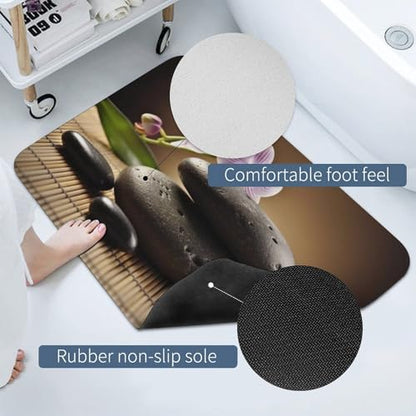 Soft Diatomaceous Earth Zen Stone Bath Mat 20x32 Absorbent Quick Dry Stone Bath Mats 0.15" Ultra Thin Non-Slip Bathroom Rug with Rubber Backing Easy Clean Floor Mat for Shower Entryway - size: 1'8" x 2'8" (Rectangular)