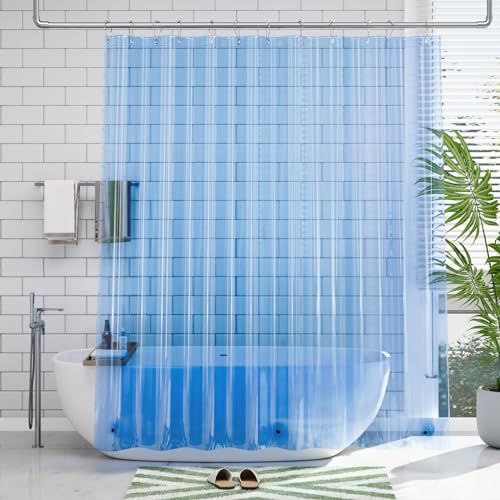 AmazerBath Shower Curtain Liner, 72x72 Transparent Blue Shower Liner, Lightweight Plastic Shower Curtain Liners, Cute Waterproof Shower Liner for Bathroom with 3 Magnets and 12 Grommet Holes - color: Clear Atlantic, size: 72"W x 72"L (Pack of 1)