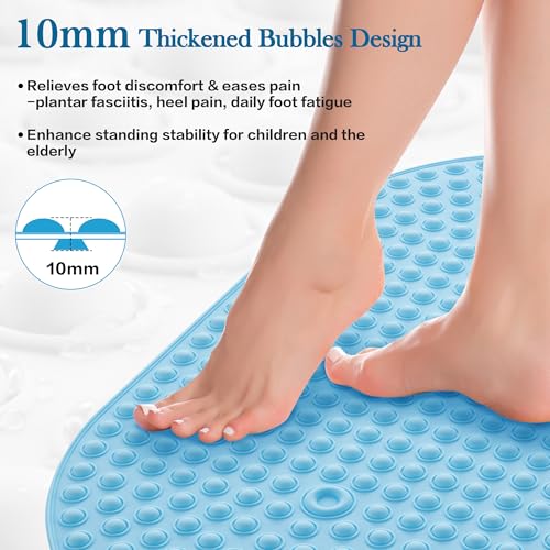 Blue Bath Mat for Tub Non Slip 27x15 - Cushioned Silicone Bubble Pop It Bathtub Mat for Soaking, Anti Skid Shower Mat with Suction Cups, Spa Relaxation, Ocean Color - color: 27x15"-blue