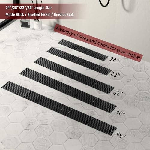 36 Inch Linear Shower Drain, Matte Black Shower Drain, Removable Grate, 304 Stainless Steel, Easy to Install and Clean for Bathrooms (Drain Base Not Included), LSD-15B-36B - size: 36 inch