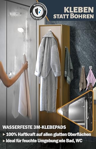 4smile Towel Holder Without Drilling, Set of 6 Bathroom Self-Adhesive Robe Rack as Practical Adhesive Towel Hooks - Sticky Towel Holder, Classic Design