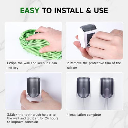 6 Pcs Toothbrush Holders Wall Mounted, Single Slot Design, Shower Self Adhesive Wall Mounted Toothbrush Holder with Cover, Waterproof and Dustproof, Suitable for Bathroom, Family, Travel (Grey) - color: 6pcs-grey