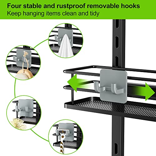 Orimade Adjustable Hanging Over the Shower Door Caddy with Hooks, Bathroom Organizer Shelf Storage Rack,No Drilling Rustproof Basket for Inside Shower, Matt Black 3 Tier
