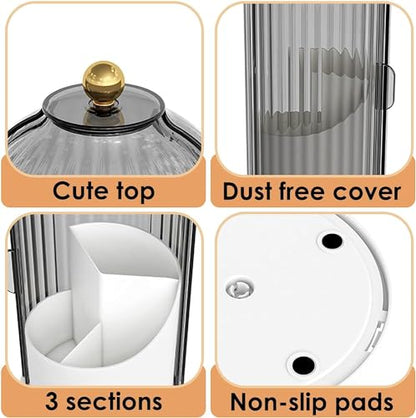 Toothbrush and Toothpaste Holders with Cover, Grey White | Waterproof and Dustproof, 360° Rotating Base, Smooth Sliding Door, 3 Slots, for Bathroom Countertop - color: Grey White