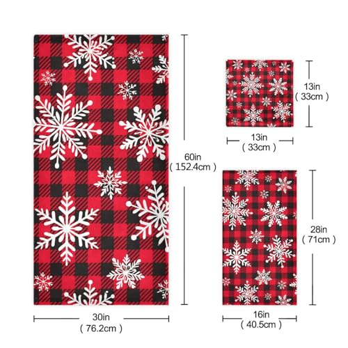 ALAZA Towel Bathroom Sets,Snowflakes Red Black Buffalo Plaid Towels 3-Piece 1 Bath Towel 1 Washcloth 1 Hand Towel,Bath Towel Set of 3 Soft Multifuntion for Home Kitchen Hotel Gym Swim Spa - color: Multi08