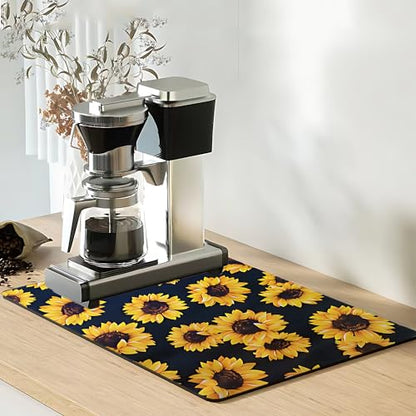 Sunflower Kitchen Decor,Absorbent Dish Drying Mat ,Rubber drying Mat For Kitchen Counter,Easy Clean Dish Drainer Pad (sunflower) (12*16inches) - size: 12" x 16"