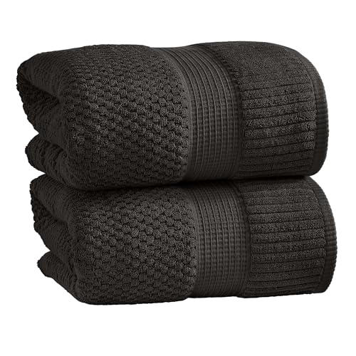 NY Loft 100% Cotton 2-Pack Oversized Bath Towel Set | Black | Quick-Dry | Two Oversized 35" x 70" Bath Towels / Bath Sheets | Super Absorbent | Designer-Styled Texture - color: Black, size: Bath Sheets (2 Pack)