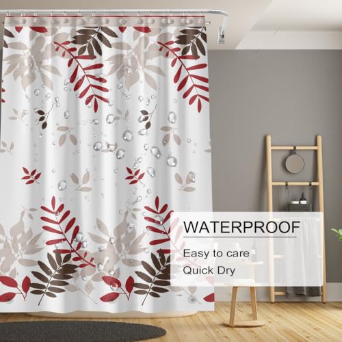 TIKABC Shower Curtain Liner, 4G PEVA Shower Liner, Plastic Waterproof Shower Curtains, 72x72 inch with Grommet Holes 3 Magnetic Weights - color: Red Leaves