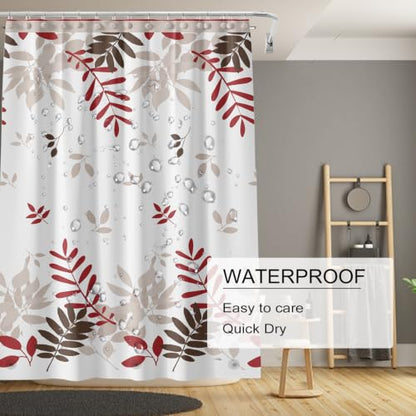 TIKABC Shower Curtain Liner, 4G PEVA Shower Liner, Plastic Waterproof Shower Curtains, 72x72 inch with Grommet Holes 3 Magnetic Weights - color: Red Leaves