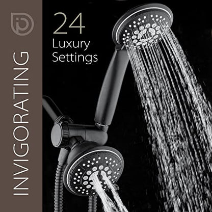 High Pressure 24-Function Dual 2-in-1 Handheld Shower Head Combo | With Self-clean Nozzles, 3-way Anti-swivel Water Diverter, and Premium Stainless Steel Hose / Matte Black Plated Finish - color: Matte Black, size: 2.5 Gallon Per Minute