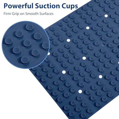 Webos Silicone Bath Mat with Suction Cups – Non-Slip Foldable Bathtub & Shower Mat, Durable & Quick-Dry Safety Tub Mat with Large Drain Holes for Families 28"x 14" Navy Blue - color: Navy Blue, size: 28" x 14" (Rectangular)