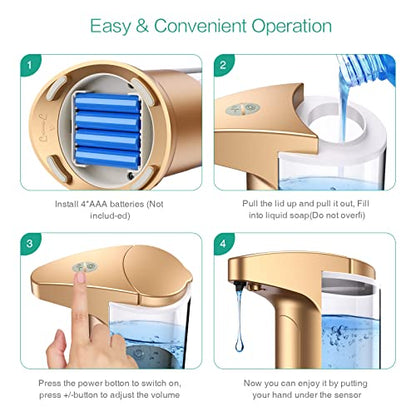 12.5oz Touchless Automatic Soap Dispenser, Automatic Liquid Hand Soap Dispenser, Battery Operated Adjustable Volume Water Resistant for Kitchen and Bathroom